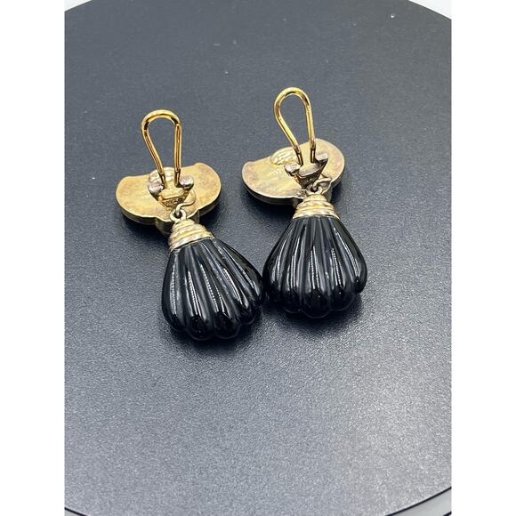 Kylo Vintage Sterling Silver Vermeil Obsidian Garnet Gem Clip On Runway Earrings - Picture 5 of 16